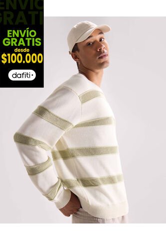Saco Tejido Con Diseño En Franjas  Para Hombre Marfil Seven Seven Seven Seven