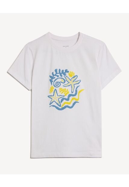 Camiseta Con Estampado Playero  Para Mujer Crudo Seven Seven