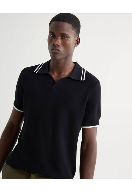 Polo Para Hombre Cuello Tejido Sin Bolsillo Color Negro Marca Seven Seven #45110873
