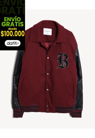 Chaqueta Bomber Bordada  Para Hombre Vino Seven Seven Seven Seven
