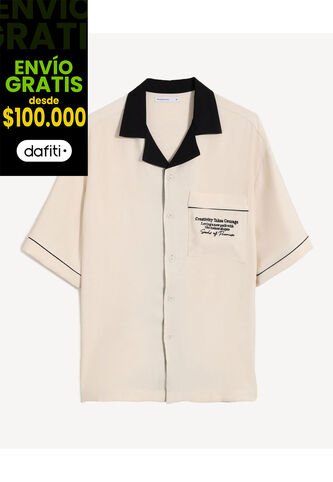 Camisa Boxy Estampada  Para Hombre Beige Seven Seven Seven Seven
