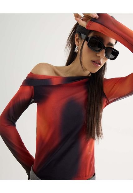 Camiseta Para Mujer Manga Larga Moda Color Naranja Marca Seven Seven #28096306