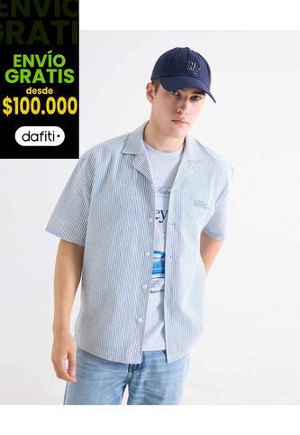 Camisa Boxy Con Bordado  Para Hombre Azul Seven Seven Seven Seven