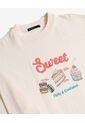 Camiseta Oversize Sweet Print  Para Mujer Beige Seven Seven de Seven Seven