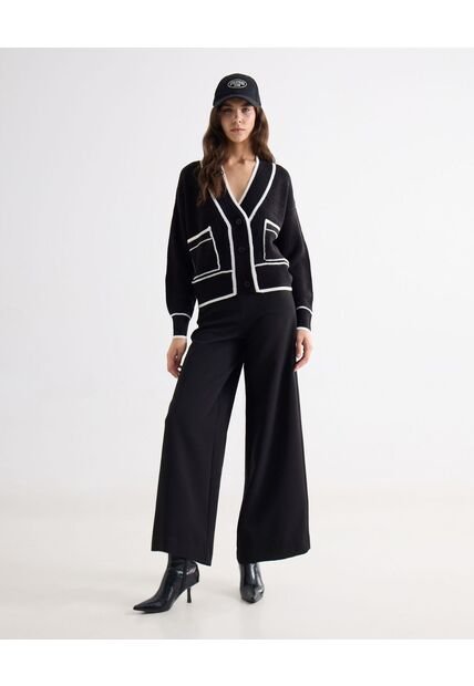 Pantalón Fluido Silueta Amplia  Para Mujer Negro Seven Seven
