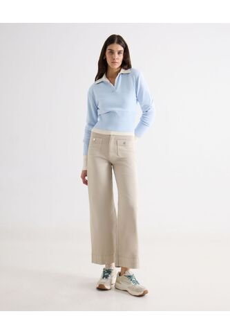 Pantalón Amplio Tiro Alto  Para Mujer Beige Seven Seven Seven Seven