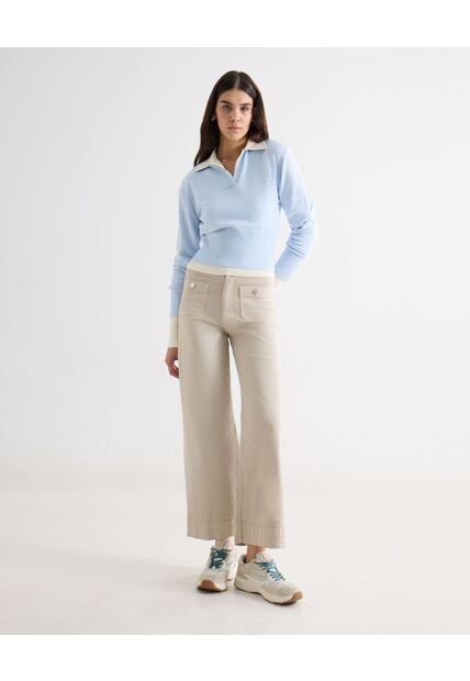 Pantalón Amplio Tiro Alto  Para Mujer Beige Seven Seven