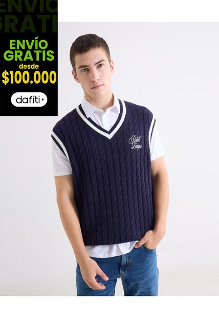 Chaleco De Tejido Trenzado  Para Hombre Azul Seven Seven