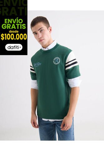 Camiseta Regular Con Bloque En Mangas  Para Hombre Verde Seven Seven Seven Seven