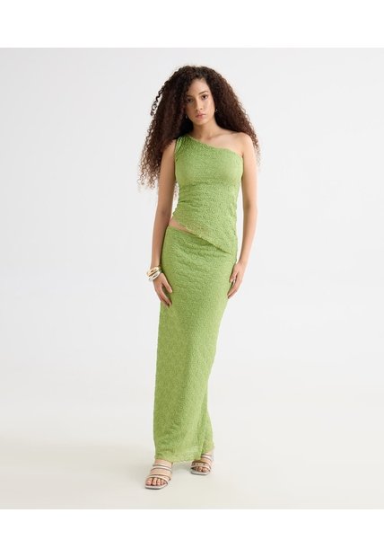 Camiseta Asimétrica Texturizada  Para Mujer Verde Seven Seven