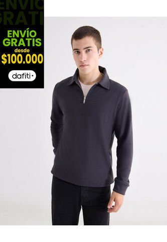 Buzo Polo Con Zipper  Para Hombre Azul Seven Seven Seven Seven