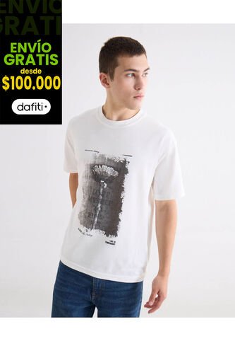 Camiseta Oversize Estampada  Para Hombre Marfil Seven Seven Seven Seven