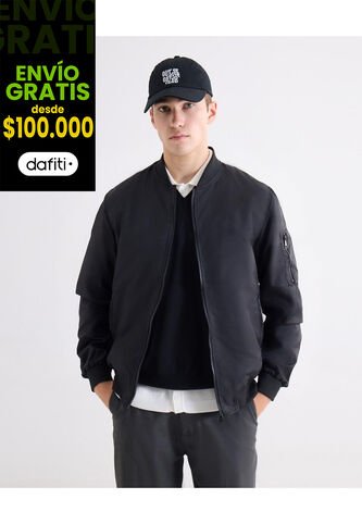 Chaqueta Bomber Basica  Para Hombre Negro Seven Seven Seven Seven