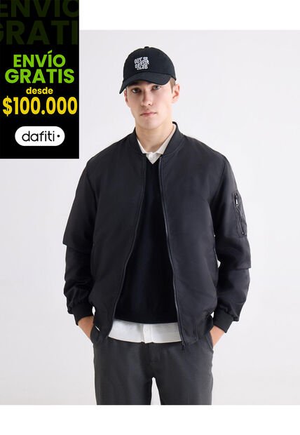 Chaqueta Bomber Basica  Para Hombre Negro Seven Seven