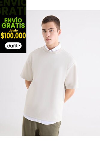 Camiseta Oversize Estampada  Para Hombre Crema Seven Seven Seven Seven