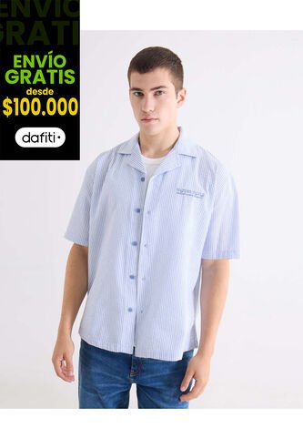 Camisa Bordada Boxy  Para Hombre Azul Seven Seven Seven Seven