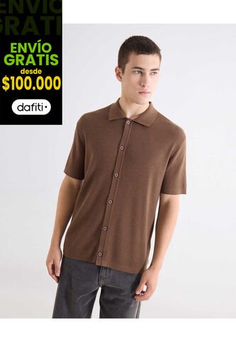 Camisa Tejida En Tricot  Para Hombre Café Seven Seven Seven Seven