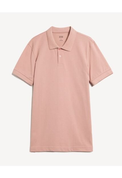 Polo Con Cuello Acanalado  Para Hombre Rosado Seven Seven