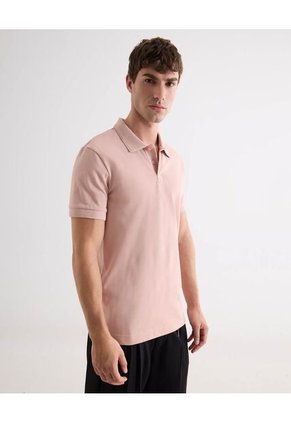 Polo Con Cuello Acanalado  Para Hombre Rosado Seven Seven