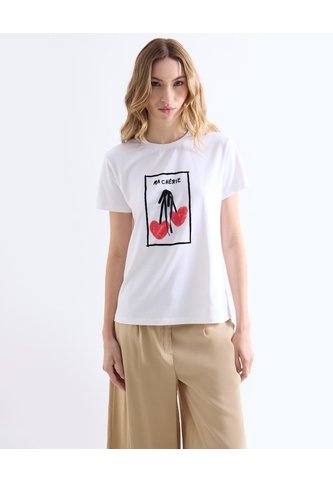 Camiseta Con Estampado De Cerezas  Para Mujer Marfil Seven Seven Seven Seven