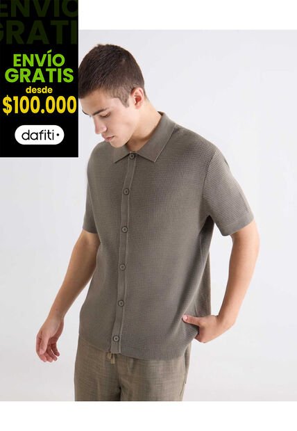 Camisa Tejida En Tricot  Para Hombre Verde Seven Seven