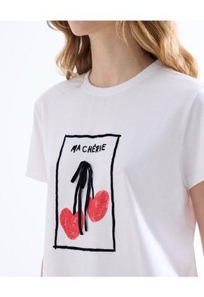 Camiseta Con Estampado De Cerezas  Para Mujer Marfil Seven Seven