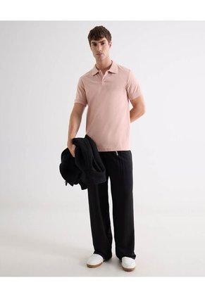Polo Con Cuello Acanalado  Para Hombre Rosado Seven Seven