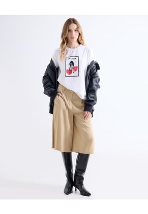 Camiseta Con Estampado De Cerezas  Para Mujer Marfil Seven Seven