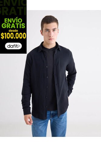 Camisa Regular Texturizada  Para Hombre Negro Seven Seven Seven Seven