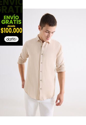 Camisa Regular Rustica  Para Hombre Beige Seven Seven Seven Seven