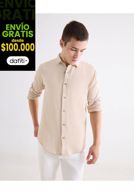 Camisa Regular Rustica  Para Hombre Beige Seven Seven