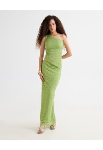 Falda Maxi En Encaje Con Vuelo  Para Mujer Verde Seven Seven Seven Seven