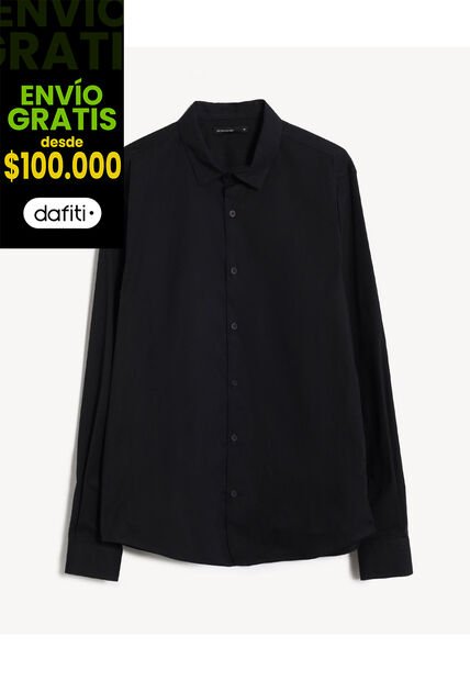 Camisa Stretch Cuello Gales  Para Hombre Negro Seven Seven