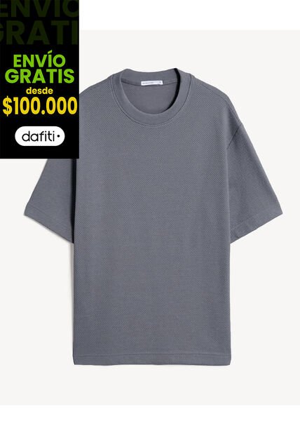 Camiseta Oversize Texturizada  Para Hombre Gris Seven Seven