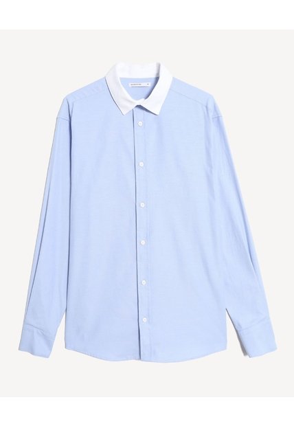 Camisa Relaxed Con Cuello Gales  Para Hombre Celeste Seven Seven