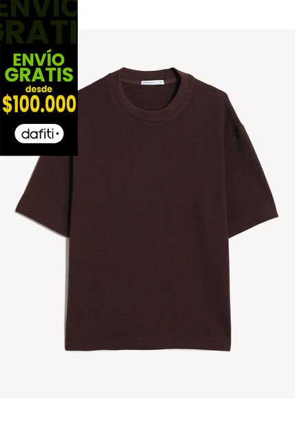 Camiseta Oversize Texturizada  Para Hombre Café Seven Seven