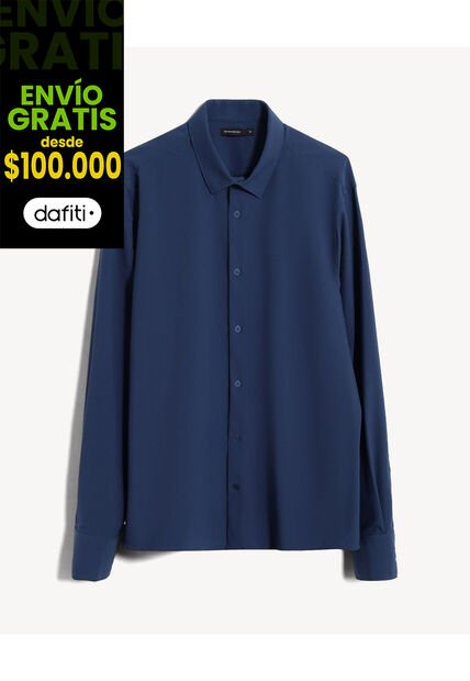 Camisa Stretch Cuello Gales  Para Hombre Azul Seven Seven