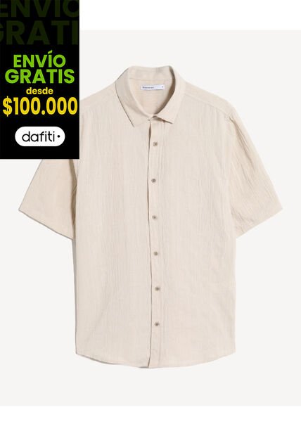 Camisa Regular Texturizada  Para Hombre Beige Seven Seven