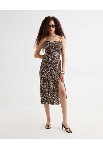 Vestido Largo Estampado  Para Mujer Dorado Seven Seven