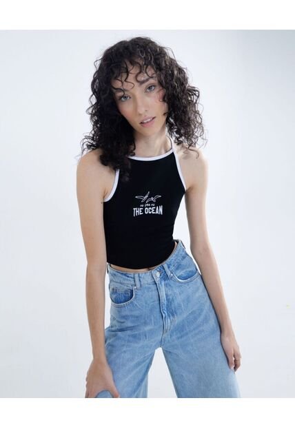 Crop Top Para Mujer Manga Sisa Color Negro Marca Seven Seven #28095751