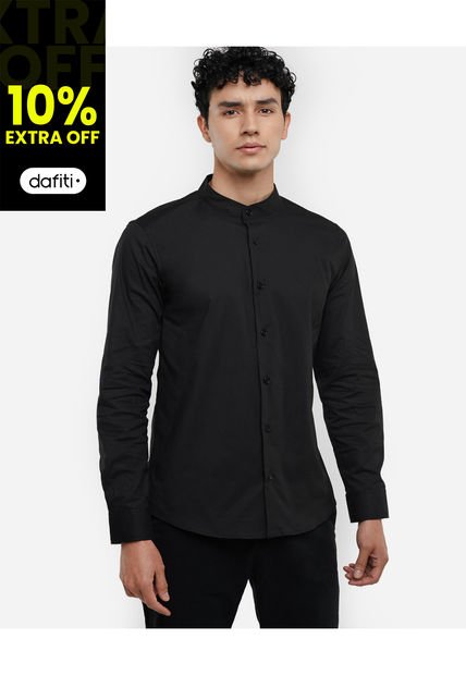 Camisa Para Hombre Manga Larga Cuello Neru Color Negro Marca Seven Seven #45011330