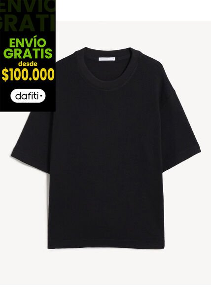 Camiseta Oversize Texturizada  Para Hombre Negro Seven Seven