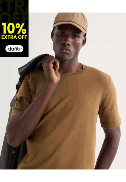 Camiseta Para Hombre Manga Corta Cuello Redondo Color Camel Marca Seven Seven #45092701