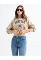 Buzo Crop Bordado Seattle  Para Mujer Beige Seven Seven de Seven Seven