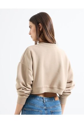 Buzo Crop Bordado Seattle  Para Mujer Beige Seven Seven