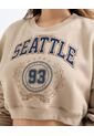 Buzo Crop Bordado Seattle  Para Mujer Beige Seven Seven de Seven Seven