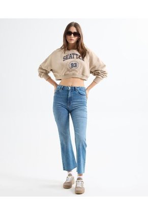 Buzo Crop Bordado Seattle  Para Mujer Beige Seven Seven