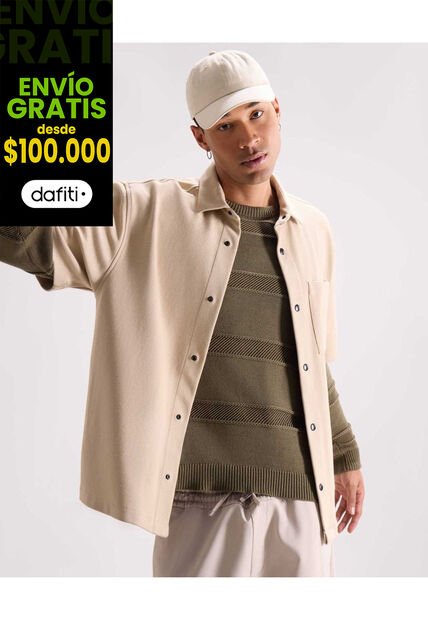 Sobrecamisa Texturizada  Para Hombre Beige Seven Seven