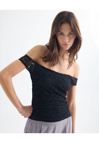 Blusa Off Shoulder En Encaje  Para Mujer Negro Seven Seven Seven Seven