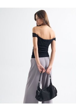 Blusa Off Shoulder En Encaje  Para Mujer Negro Seven Seven